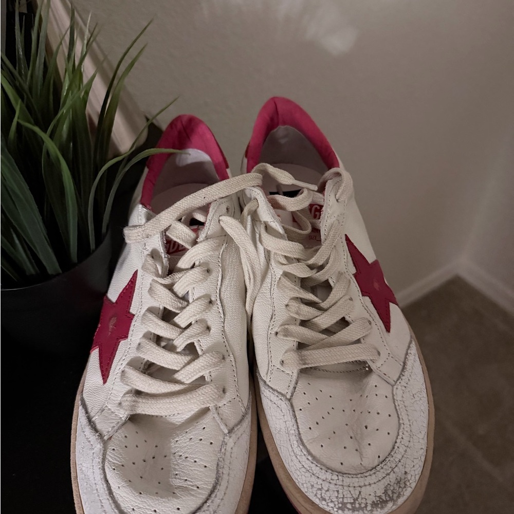 Golden Goose White and Red Star Sneakers